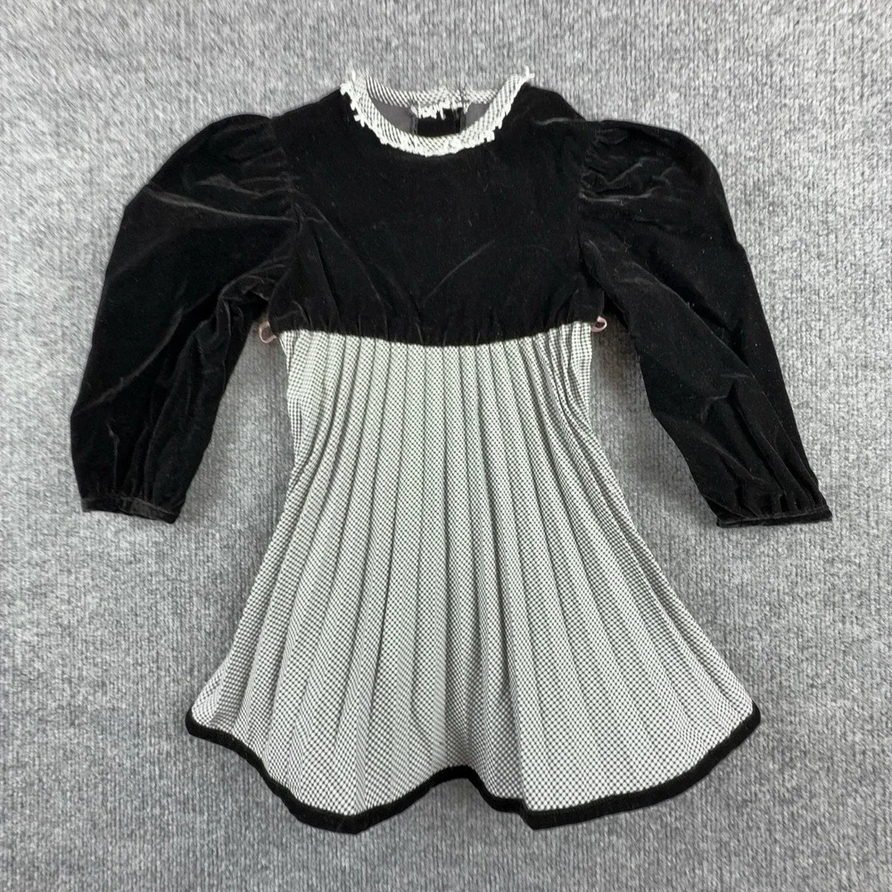 Youngland Dress Girls 4T Black Houndstooth Velvet Puff Sleeve Holiday Party